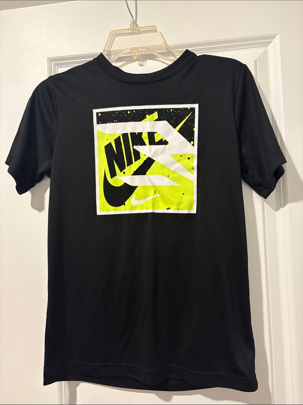 Nike Black Tee with Neon Yellow Graphic Square Logo